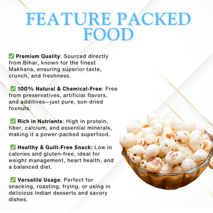 The Authentic Bihar Premium Makhana (Foxnuts) – 100% Natural, Crunchy & Nutritious | Rich in Protein & Fiber | Healthy Snack | 250 GRAM